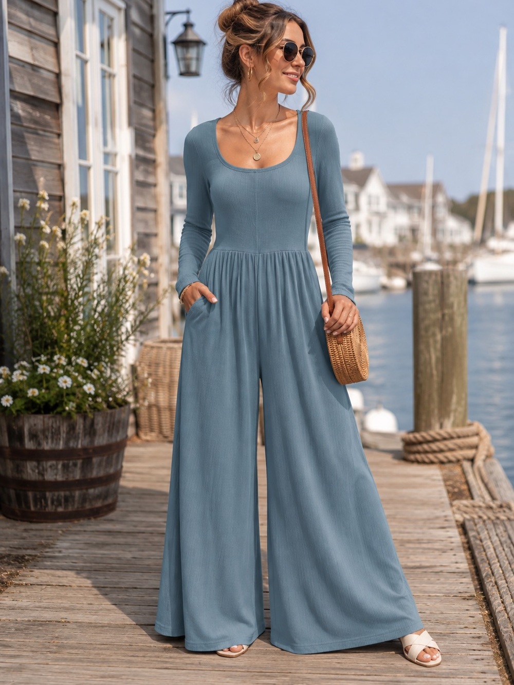 Hot Shot Wide Leg Ribbed Jumpsuit (DUPE)
